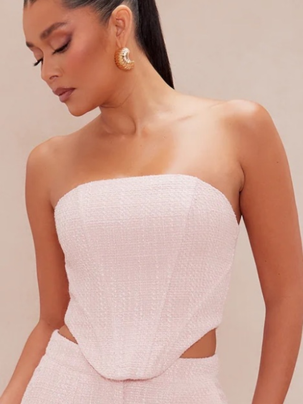 Strapless Pink Bouclé tweed Corset Top cc style